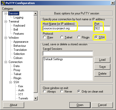 putty configuration dialog #1